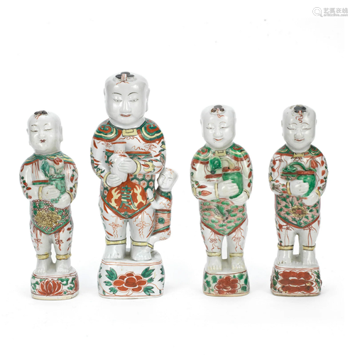 A GROUP OF FOUR FAMILLE VERTE 'HEHE ERXIAN' FIGURE...