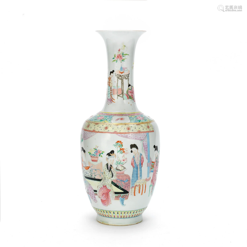 A LARGE FAMILLE ROSE 'LADIES' VASE 19th century