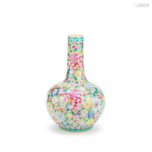 A FAMILLE ROSE MILLEFLEURS BOTTLE VASE Republic