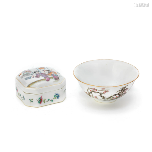 A FAMILLE ROSE 'PRUNUS' BOWL AND A FAMILLE ROSE BO...