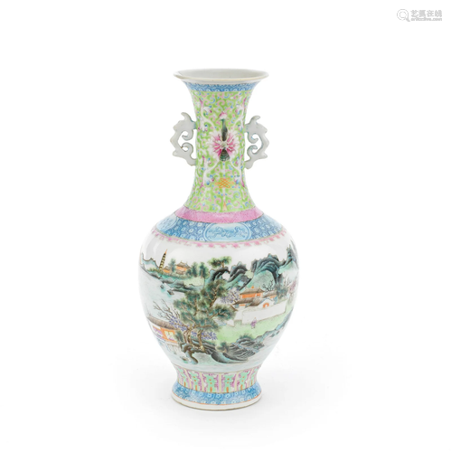 A FAMILLE ROSE LANDSCAPE VASE Qianlong seal mark, Republic