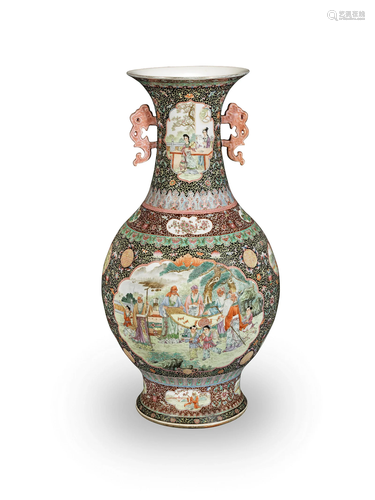 A LARGE FAMILLE ROSE BALUSTER VASE Qianlong four-character m...