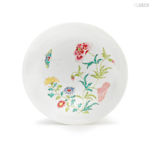 A FAMILLE ROSE FLORAL DISH Yongzheng six-character mark and ...