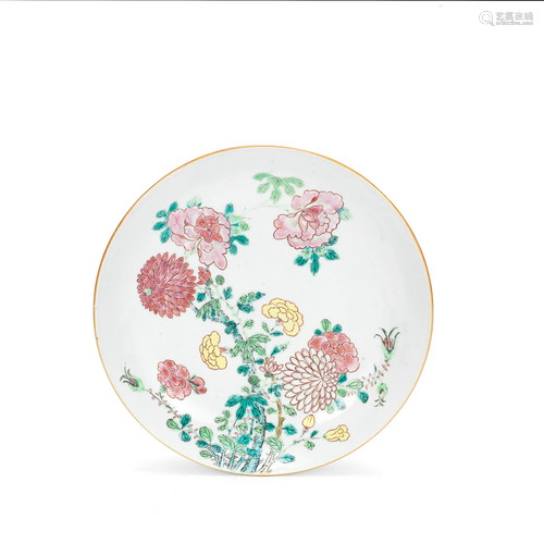 A FAMILLE ROSE 'FLORAL' DISH Yongzheng, engraved J...