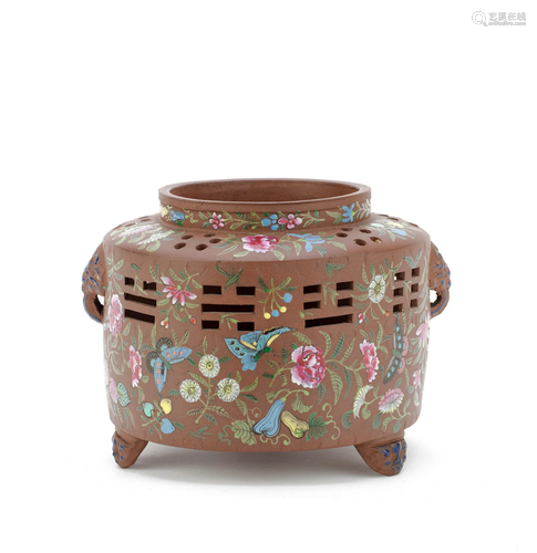 AN YIXING ENAMELLED INCENSE BURNER 19th century