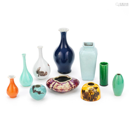 A COLLECTION OF TEN VARIOUS SMALL VASES AND WATERPOTS 17th t...