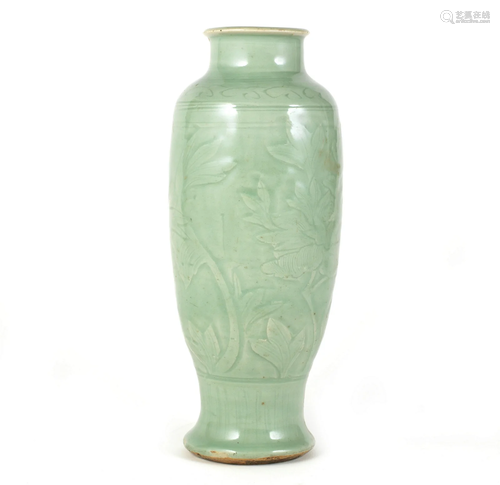 A LONGQUAN CELADON GLAZED BALUSTER VASE 16th century