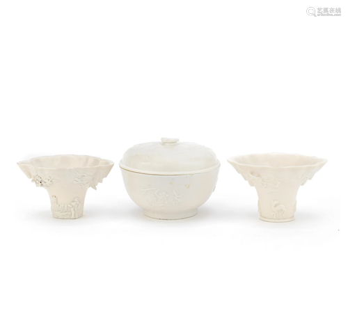 THREE BLANC-DE-CHINE WARES 19th century (4)