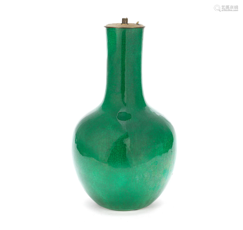 A GREEN-GLAZED BOTTLE VASE 19th century