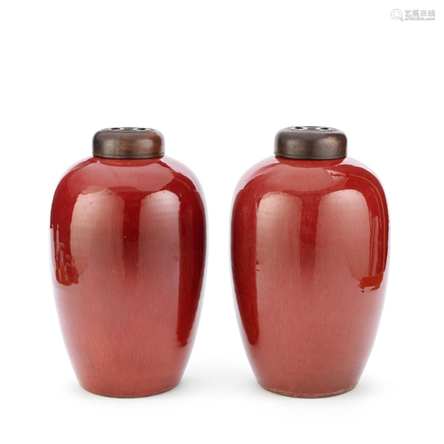 A LARGE PAIR OF SANG-DE-BOEUF OVIFORM JARS 19th century (6)