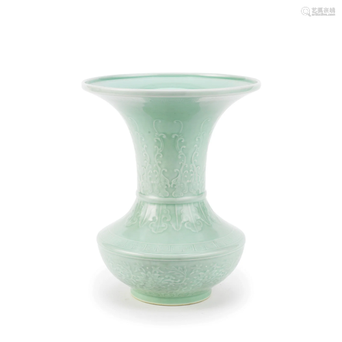 A FINE CARVED CELADON GLAZED VASE Qianlong seal mark, Republ...