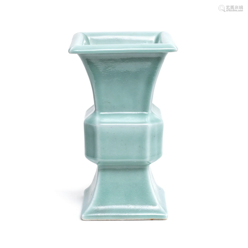 A CELADON-GLAZED BEAKER VASE, GU Yongzheng seal mark, Republ...