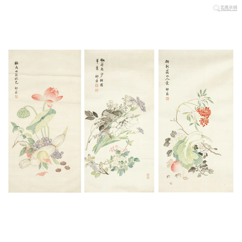 ZHANG XUNCHENG (1914-?) Flowers and vegetables (3)