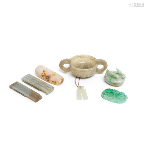 A GROUP OF SEVEN JADE AND JADEITE OBJECTS The cup, 16th/17th...