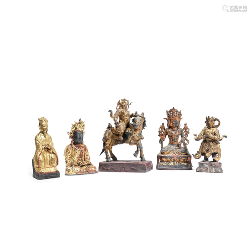 FIVE GILT-LACQUERED BRONZE FIGURES Ming Dynasty (7)