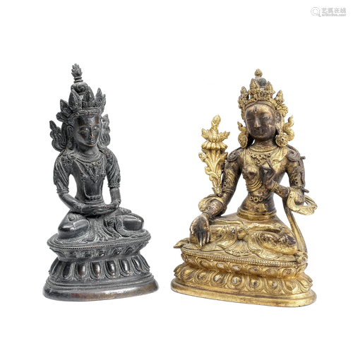 TWO BRONZE FIGURES OF DEITIES 18th century (2)