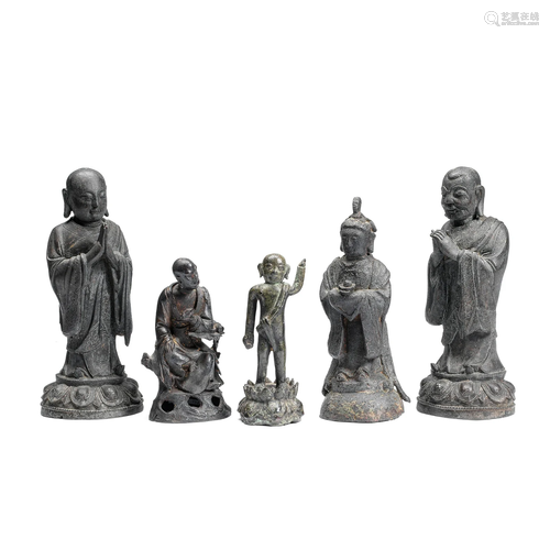 FIVE BRONZE BUDDHIST FIGURES Ming Dynasty (5)