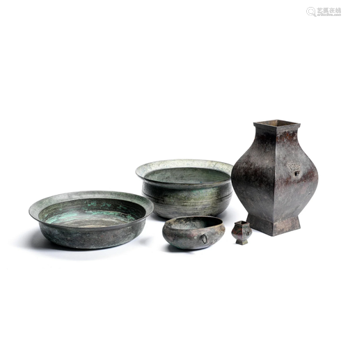 FIVE BRONZE VESSELS Han Dynasty and later (5)