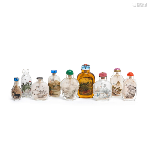 NINE INSIDE-PAINTED GLASS SNUFF BOTTLES Late Qing Dynasty/Re...