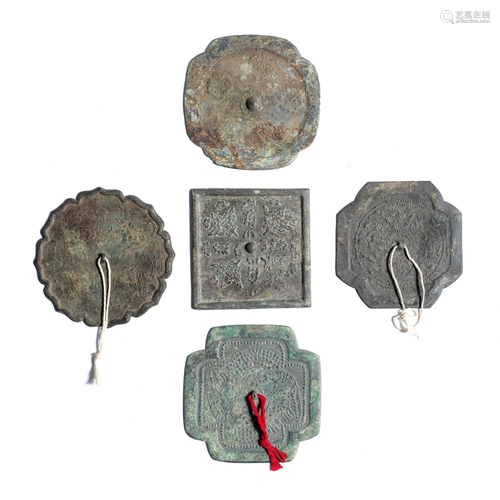 FIVE VARIOUS BRONZE MIRRORS Song/Yuan Dynasty (5)