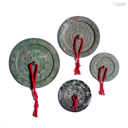 FOUR VARIOUS BRONZE MIRRORS Han Dynasty (4)