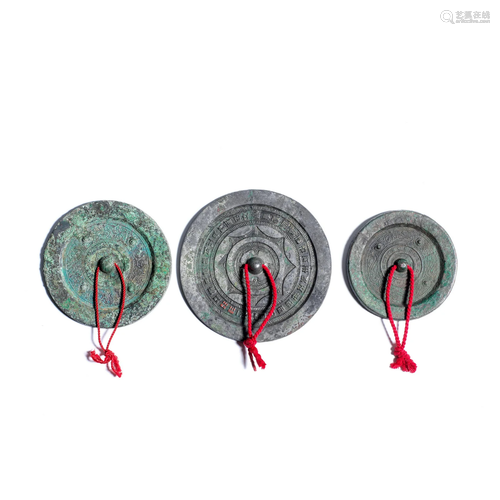 THREE VARIOUS BRONZE MIRRORS Han Dynasty (3)