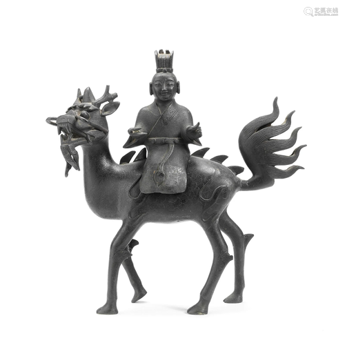 A BRONZE 'IMMORTAL AND KYLIN' INCENSE BURNER Ming ...