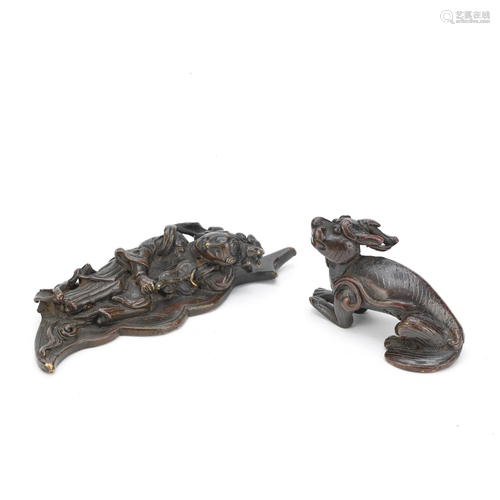 TWO BRONZE SCROLL WEIGHTS Late Ming/early Qing Dynasty (2)