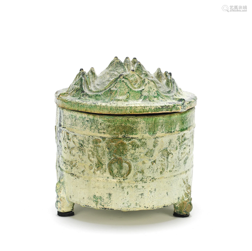 A GREEN-GLAZED POTTERY INCENSE BURNER AND COVER, BOSHANLU Ha...