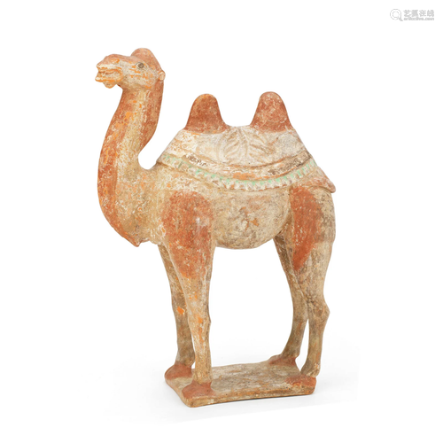 A FINE PAINTED POTTERY MODEL OF A BACTRIAN CAMEL Tang Dynast...