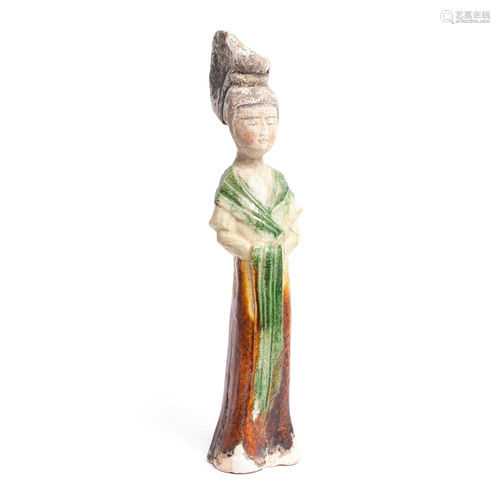 A SANCAI GLAZED COURT LADY Tang Dynasty