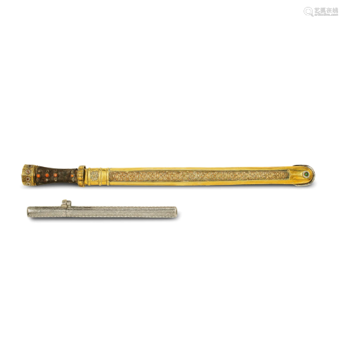 A SHORT SWORD AND A SILVER CASE Tibet, 19th century (4)