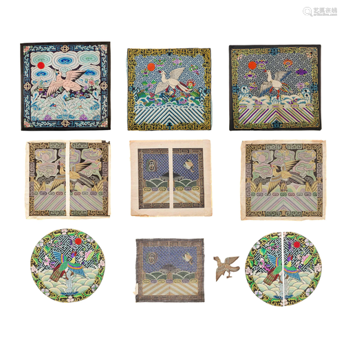 A GROUP OF NINE VARIOUS RANK BADGES AND A BIRD APPLIQUÉ Late...