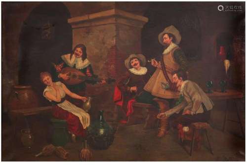 BELLINI F. olieverfschilderij op doek : "Herbergscène m...