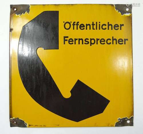 ALTES EMAILLESCHILD "ÖFFENTLICHER FERNSPRECHER"