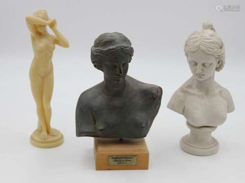 2X BÜSTEN SOWIE 1X FIGUR, KUNSTMASSE