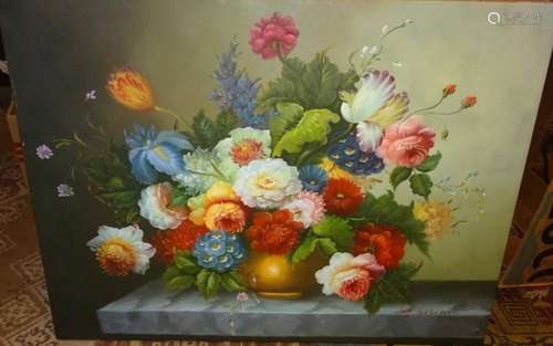 M. GIBSON "BLUMEN IN VASE" ÖL/LEINEN