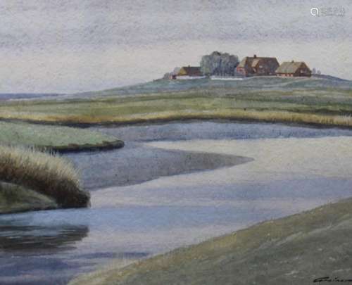 GREINER, MORGENTAU AUF DER HALLIG, AQUARELL