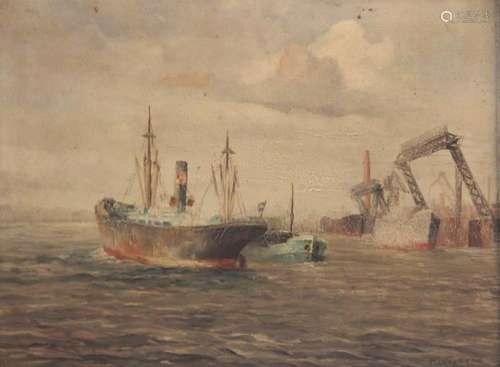 WOHL FREDERICK R. WAGNER (1864-1940), DAMPFER VOR HAFEN, ÖL/...