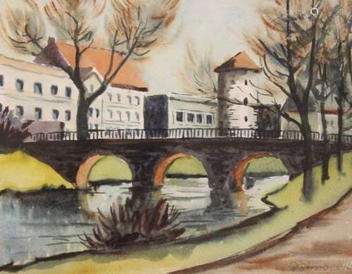 SIMOLEIT, AQUARELL, BETITELT "HANNOVER BEGINENTURM AM H...