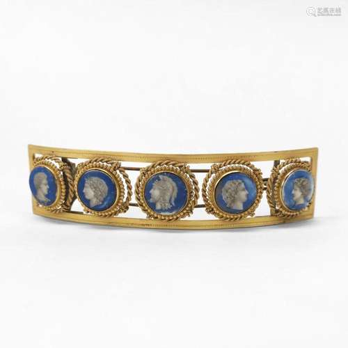 Barrette à cheveux ornée de cinq médaillons de porcelaine pe...