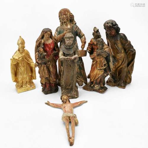 Ensemble de sept statuettes religieuses, XVIIIe et XIXe s Bo...