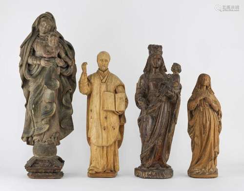 Ensemble de quatre statuettes religieuses, XVIIIe, XIXe s Bo...