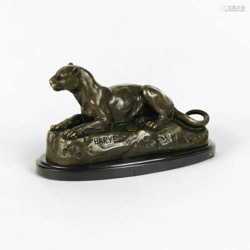 D'après Barye, XXIe s Panthère, bronze patiné, L 24 cm