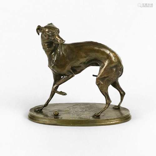 Pierre-Jules Mêne (1810-1879) Lévrier, bronze patiné, L 16 c...