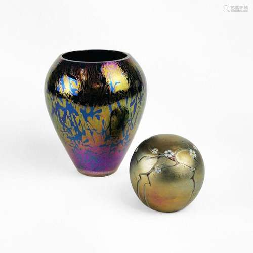 Vase, Royal Brierley Studio et Zellique studio Verre irisé e...