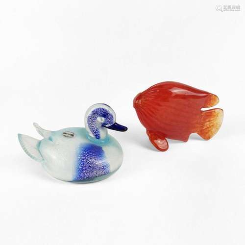 Deux animaux, Murano, XXe s Verre, L 13 cm