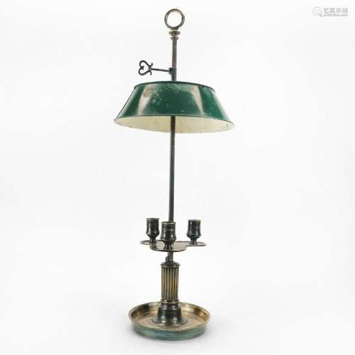 Lampe bouillotte, XIXe s Bronze argenté et tôle laquée verte...