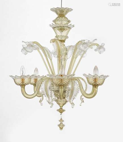 Lustre à 6 lumières, Murano, Italie Verre fumé, H 76 cm