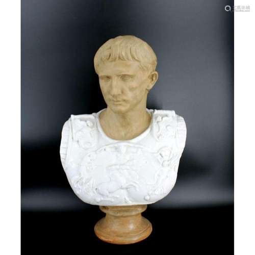 Large Antique Glazed Terracotta Bust Of Caesar.